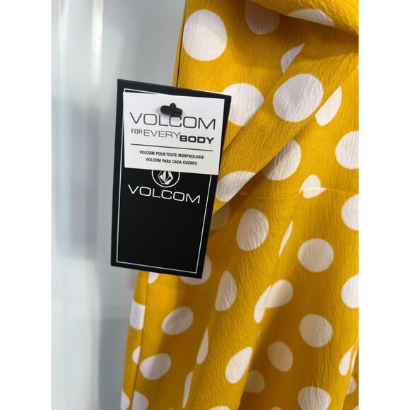 Volcom Read The Room Dress Size Medium Yellow White Polka Dot Rockabilly NEW - Picture 6 of 9